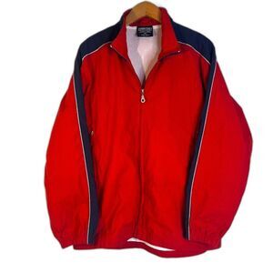 Lands End Red Full Zip Mesh Lined Active Athletic Track Nylon Jacket Size Medium